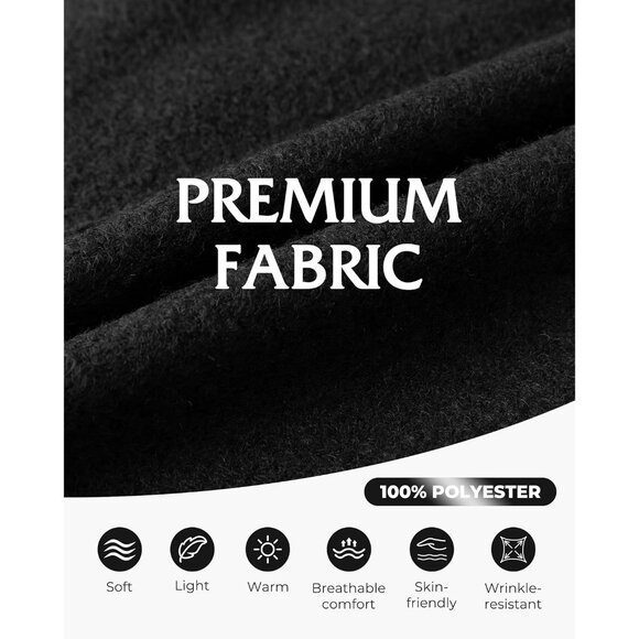 Women's Black Winter Warm Long Fall Notch Lapel Single-breasted Trench Coat - Picture 6 of 6